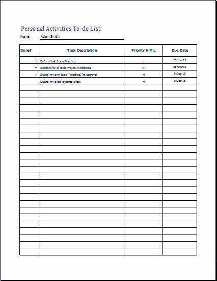 To Do List Templates Word Best Of Personal Activities to Do List