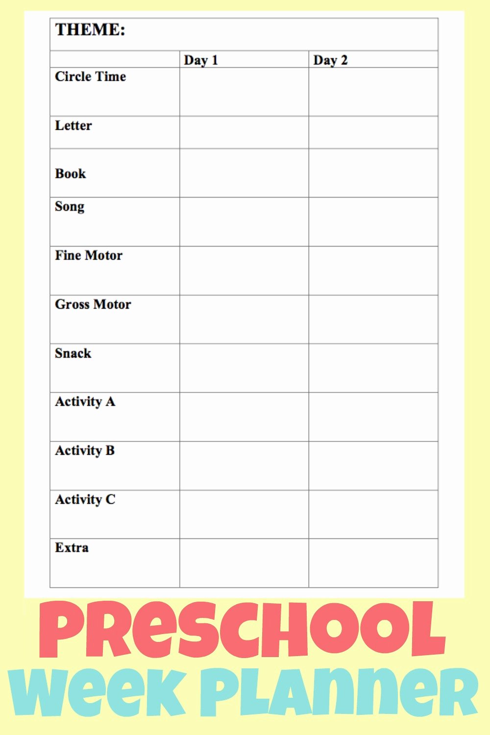 Toddler Lesson Plan Templates Inspirational Free Printable Two Day Preschool Lesson Planner
