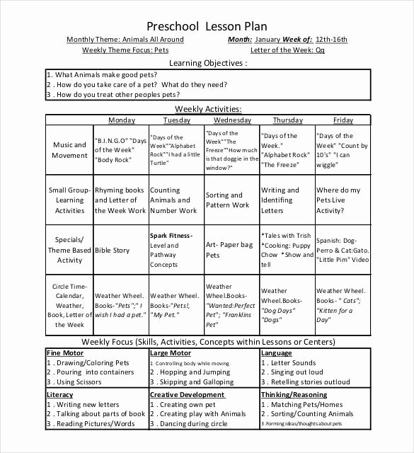 Toddler Lesson Plan Templates New Preschool Weekly Lesson Plan Template
