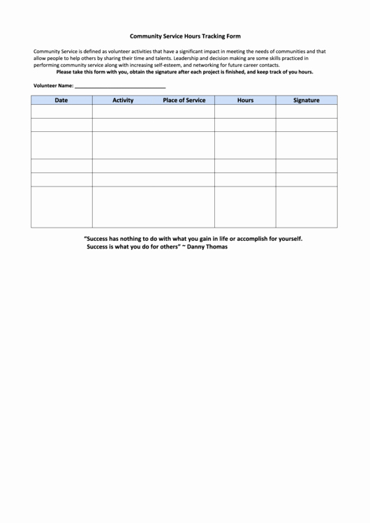 Tracking Volunteer Hours Template Lovely Fillable Munity Service Hours Tracking form Printable