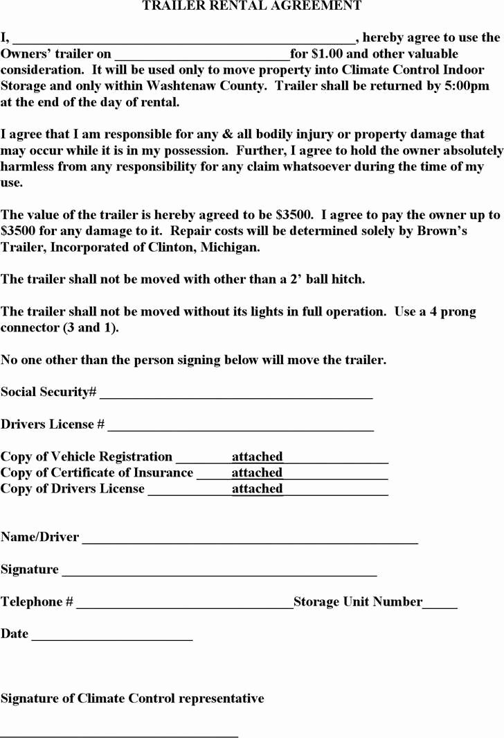 Trailer Lease Agreement Template Lovely Trailer Lease Agreement form Detail Trailer Rental