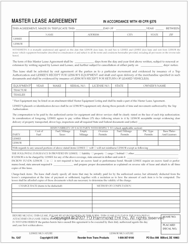 Trailer Lease Agreement Template New Master Lease Agreement – No 1247