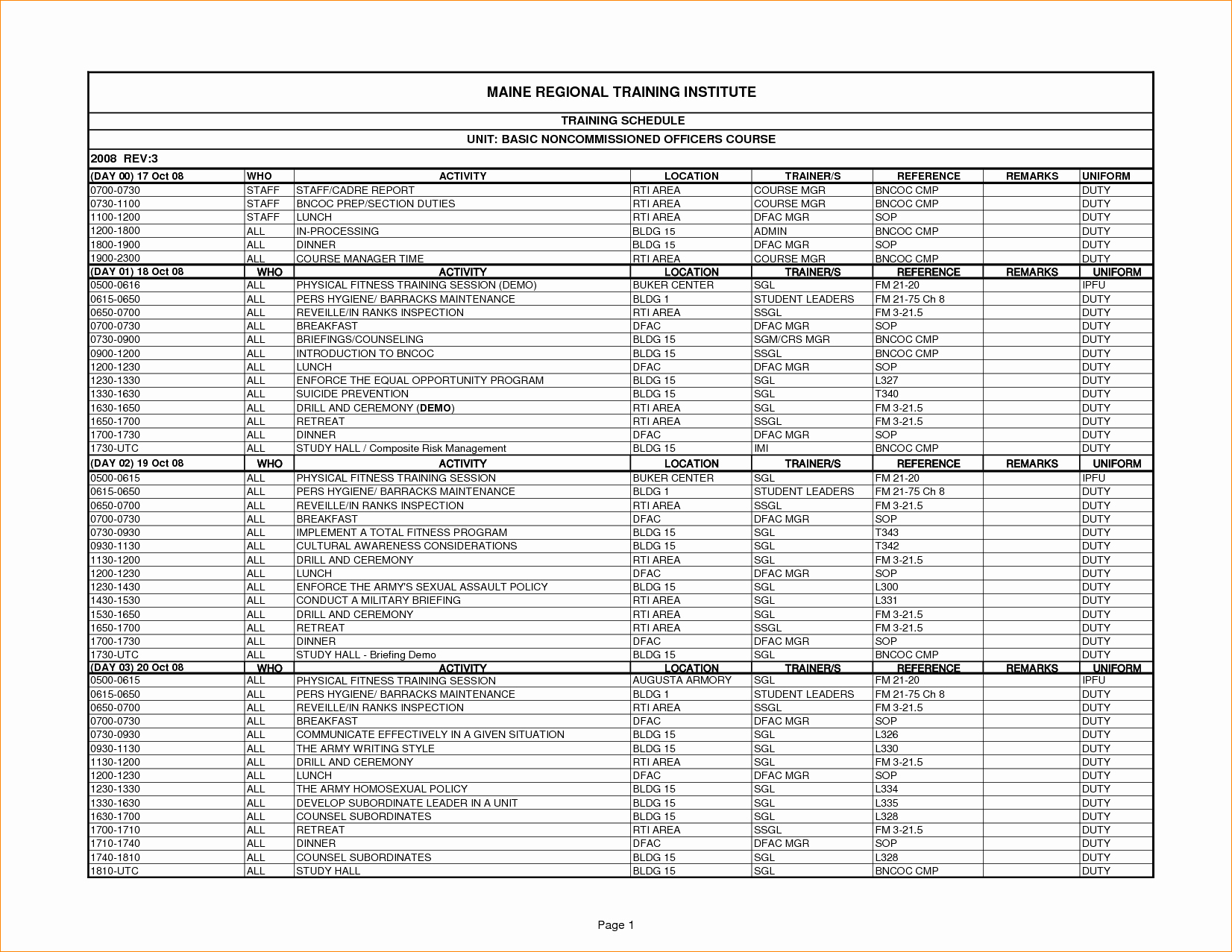 Training Calendar Template Excel Elegant 28 Of Military Reserve Training Plan Template
