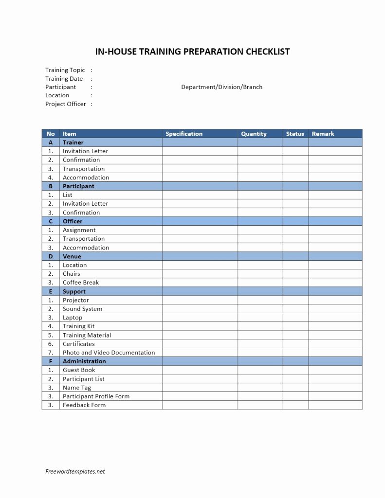 Training Checklist Template Excel Free Luxury In House Training Preparation Checklist