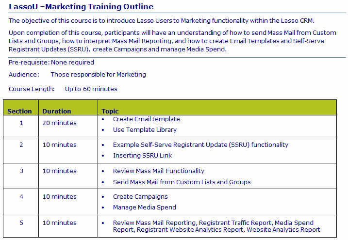 Training Course Outline Template Beautiful Marketing Training Outline – Lasso Help Center