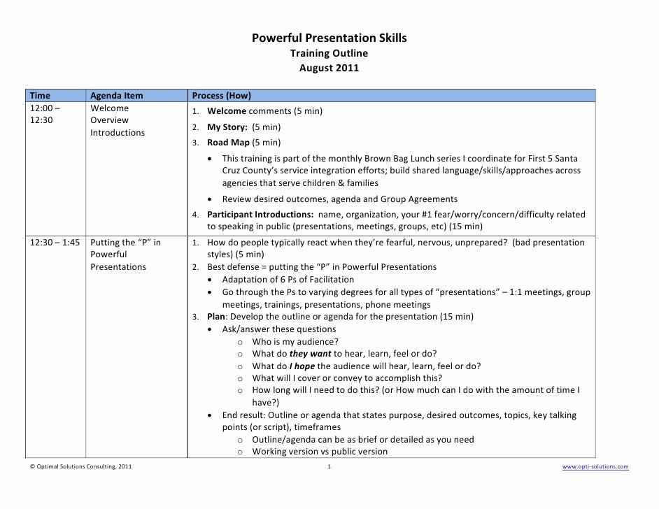 Training Course Outline Template Lovely Powerful Presentation Skills Training Outline Example