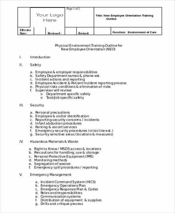 Training Course Outline Template New Training Outline Templates 7 Free Word Pdf format