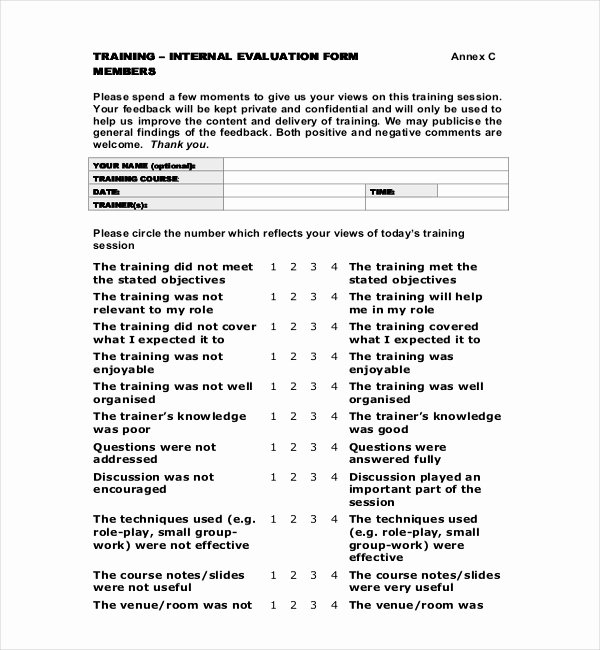 Training Evaluation forms Template Beautiful Free 19 Sample Training Evaluation forms In Pdf