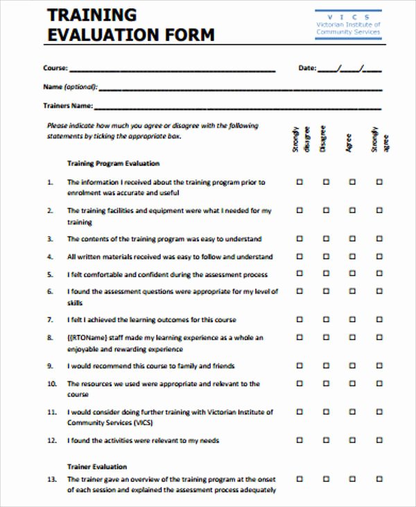 Training Evaluation forms Template Beautiful Sample Training Feedback form 8 Examples In Word Pdf