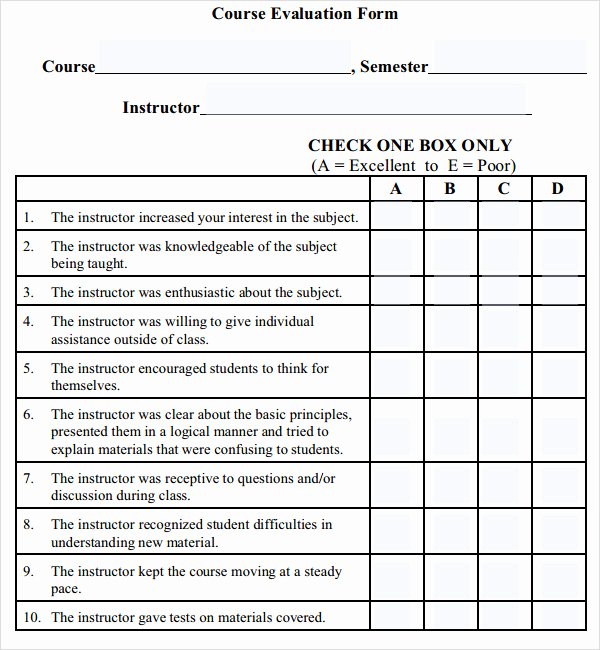 Training Evaluation forms Template Best Of Course Evaluation 9 Free Download for Pdf