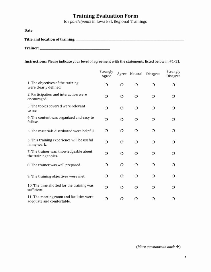 Training Evaluation forms Template Fresh Training Evaluation form Training Evaluation form