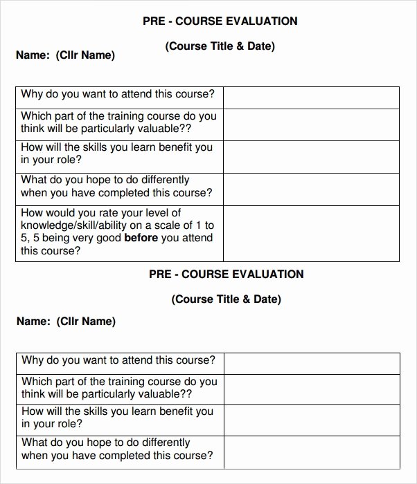 Training Evaluation forms Template Inspirational Free 6 Sample Training Evaluations In Word
