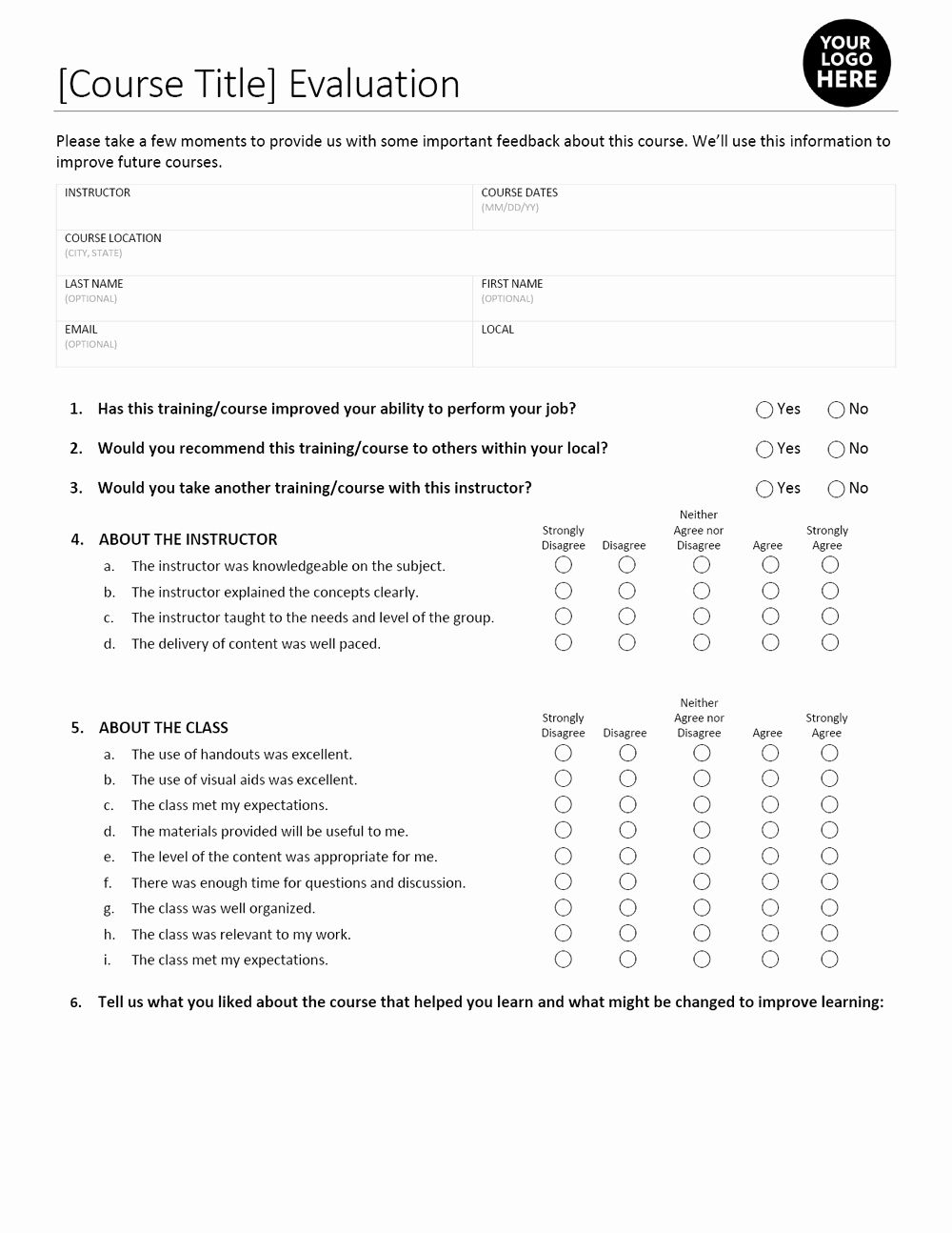 Training Evaluation forms Template Luxury Course Templates — Iatse Entertainment and Exhibition