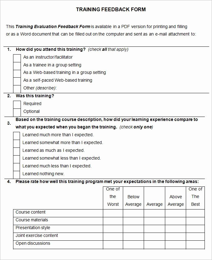 Training Evaluation forms Template Luxury Pin On Feedback