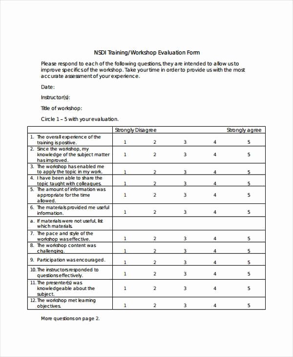 Training Evaluation forms Template New Free 8 Training Evaluation form Samples In Sample