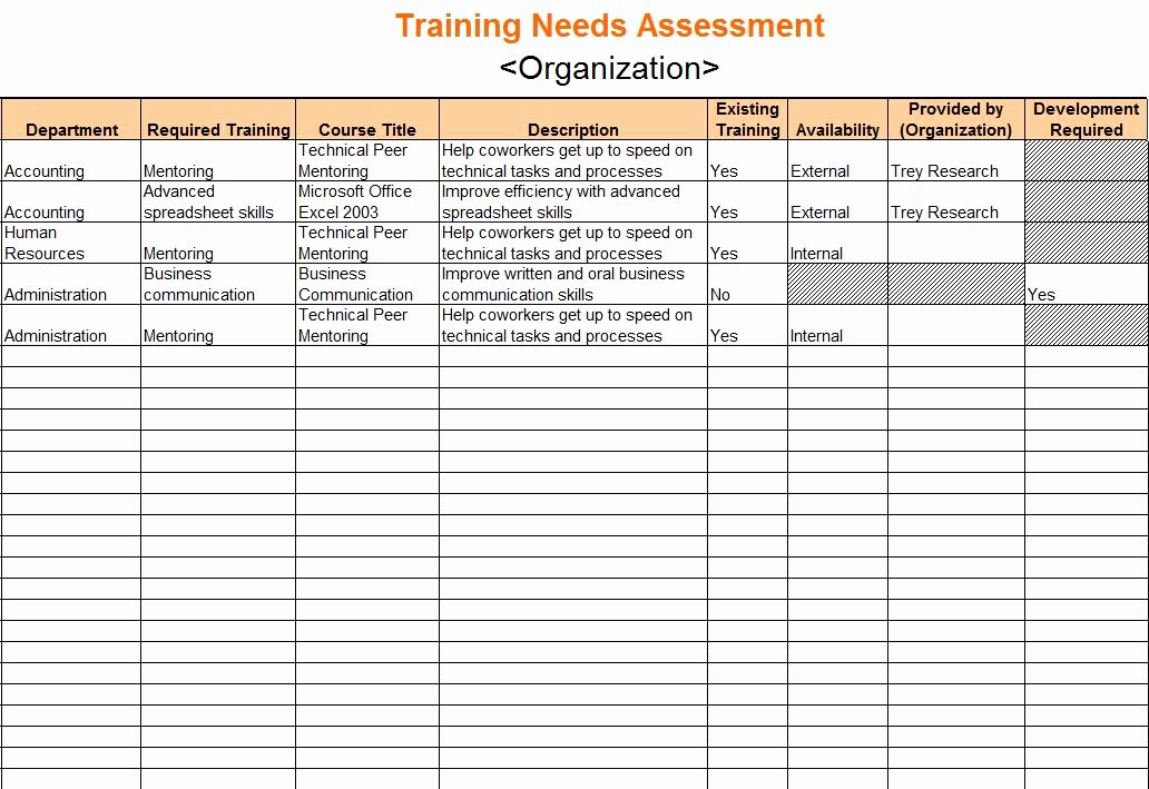 Training Needs Analysis Template New Training Needs assessment