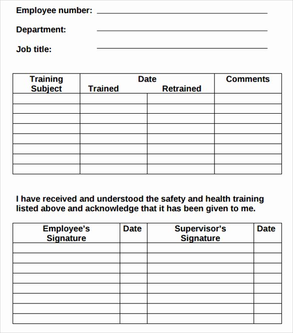 Training Sign Off Sheet Templates Inspirational Employee Training Record Template Excel
