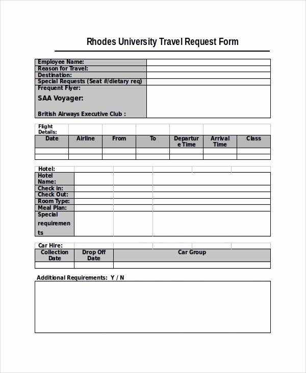 Travel Request form Template Elegant Sample Travel Request form 9 Free Documents Download In