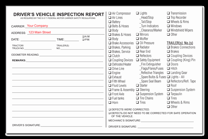 Truck Inspection form Template Best Of Driver S Vehicle Inspection Report Book