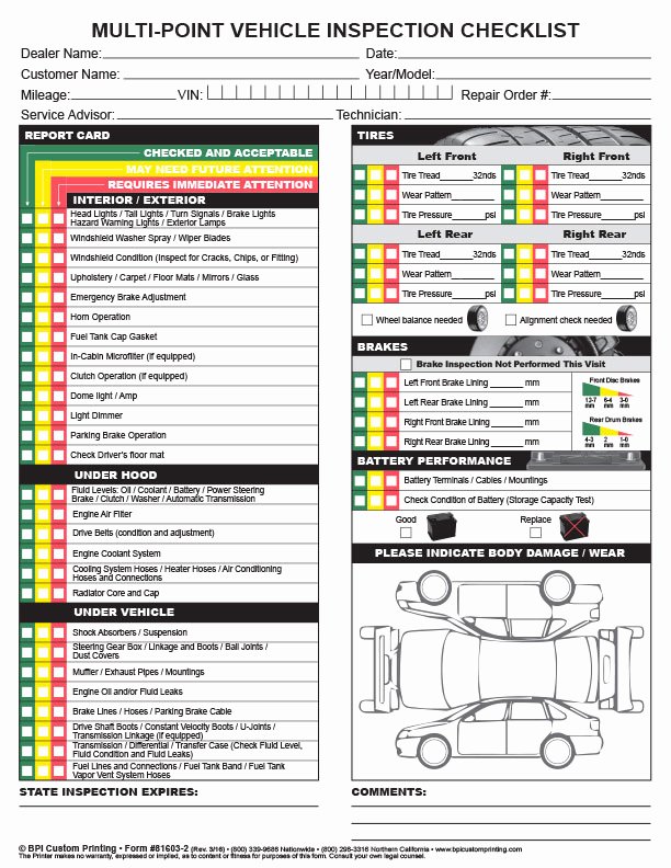 Truck Inspection form Template Inspirational Multi Point Inspection Checklist Bpi Dealer Supplies