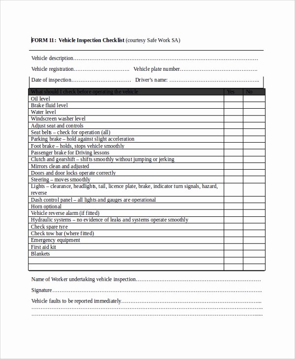 Truck Inspection form Template Lovely 8 Vehicle Inspection forms Pdf Word