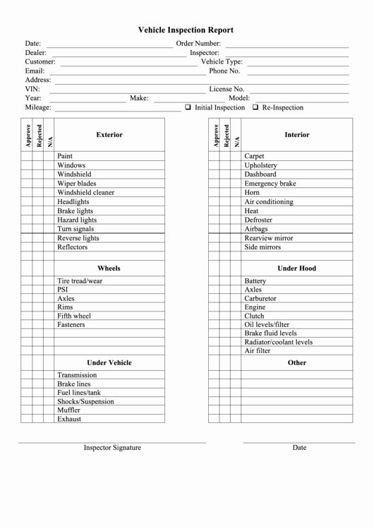 Truck Inspection form Template Luxury Vehicle Inspection Report Printable Pdf