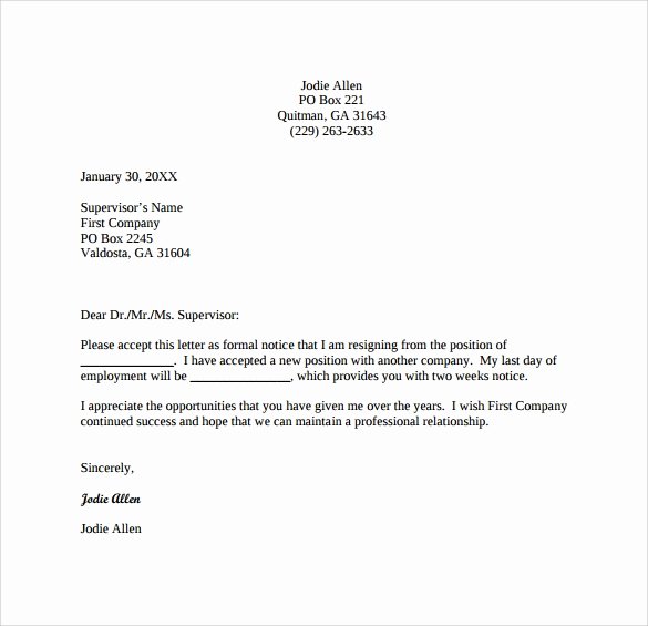 Two Weeks Notice Template Word Awesome 12 Two Weeks Notice Letter Templates Google Docs Ms