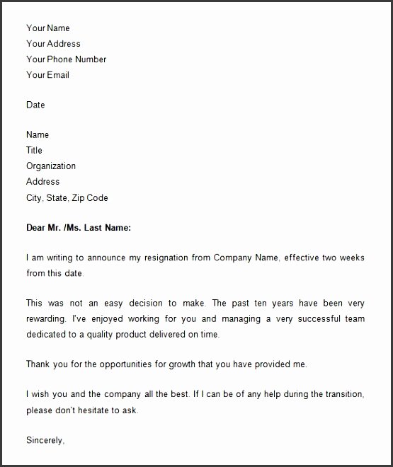 Two Weeks Notice Template Word Unique 6 Letter Resignation Templates Sampletemplatess