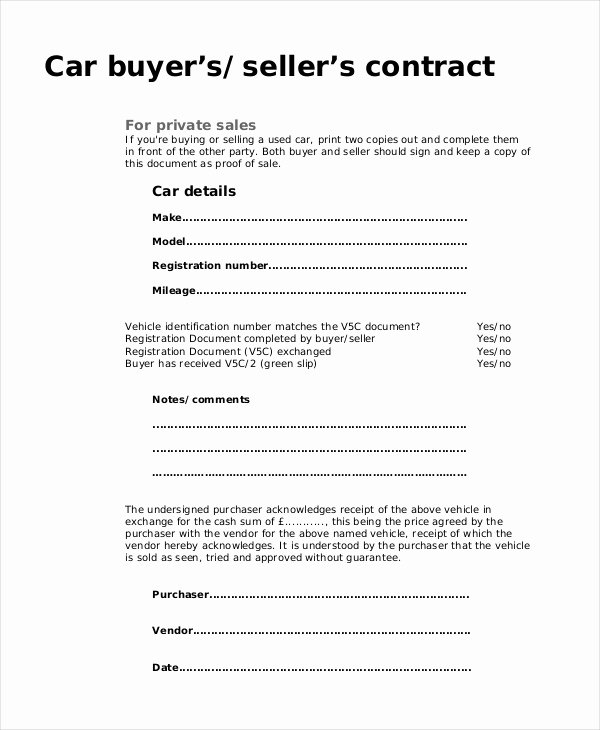 Used Car Contract Template Awesome 27 Of Sellers Contract Template