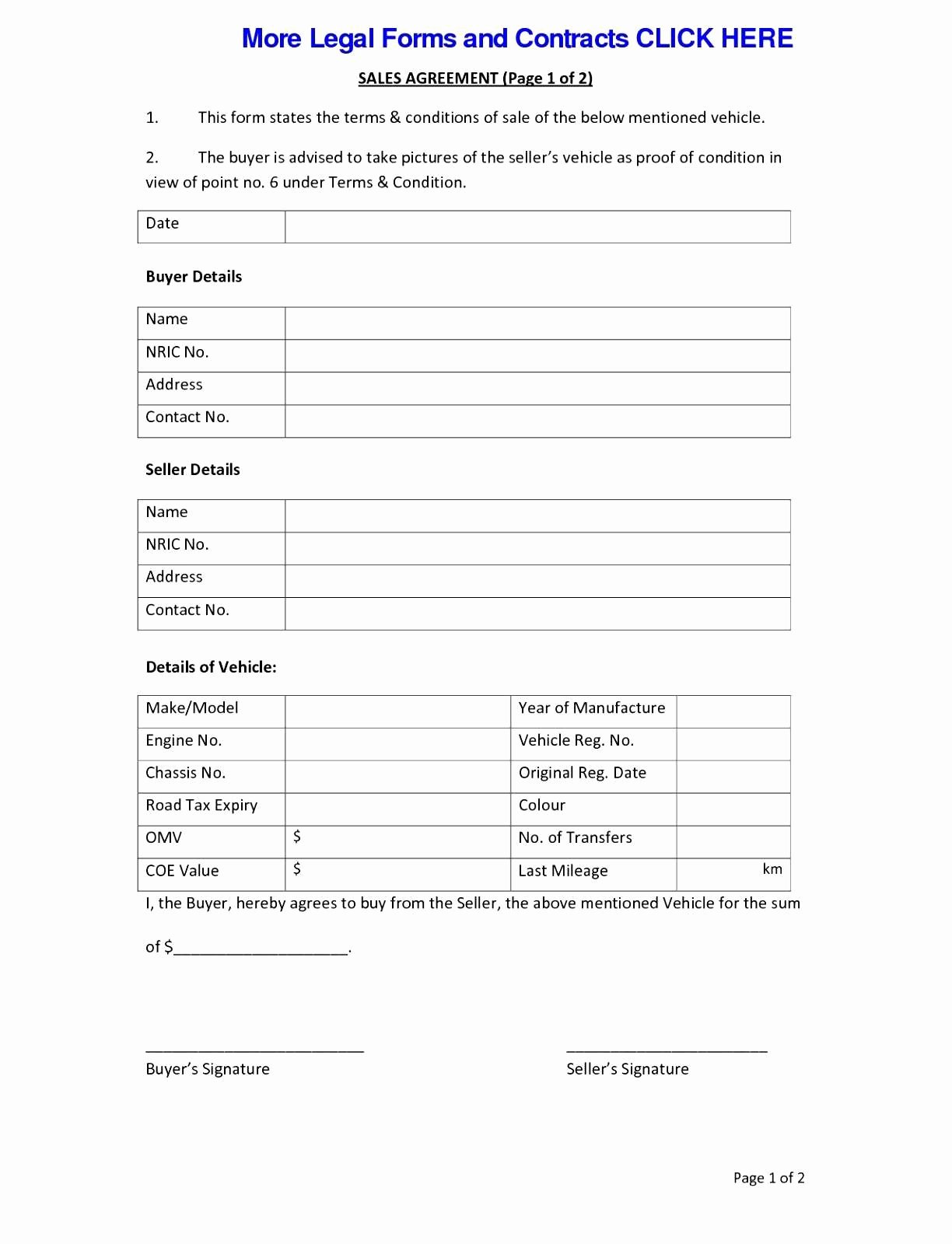 Used Car Contract Template Best Of Car Sale Agreement Word Doc Regular 6 Used Vehicle Sales