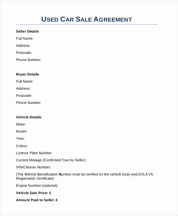 Used Car Sales Agreement Template Awesome 8 Car Sales Contract Samples &amp; Templates In Pdf