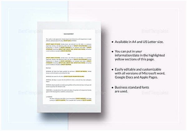 Used Car Sales Agreement Template Unique Car Sale Contract