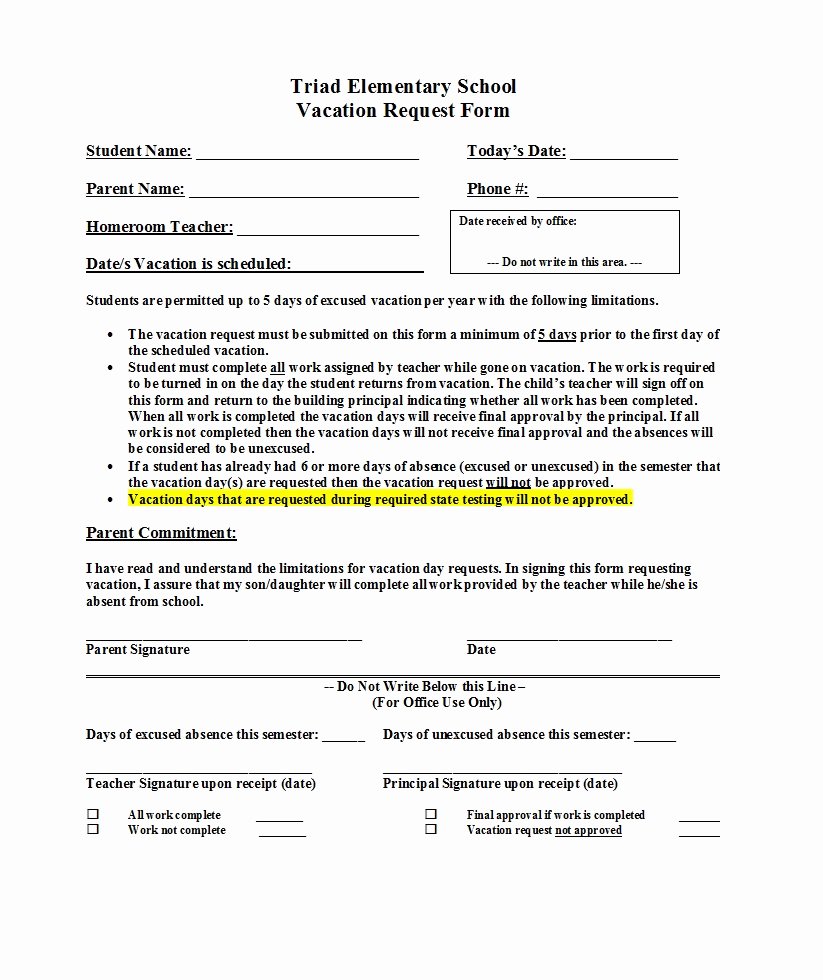 Vacation Request form Template Awesome 50 Professional Employee Vacation Request forms [word]