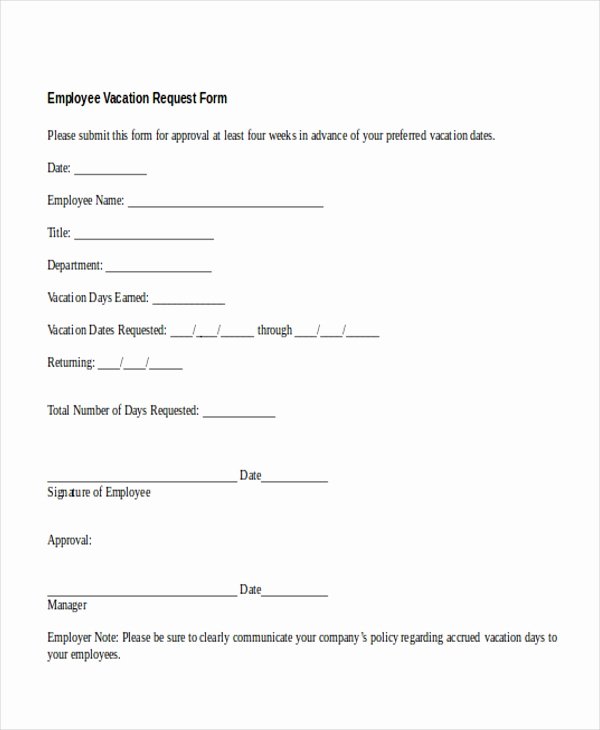 Vacation Request form Template Beautiful Free 11 Sample Vacation Request forms In Pdf
