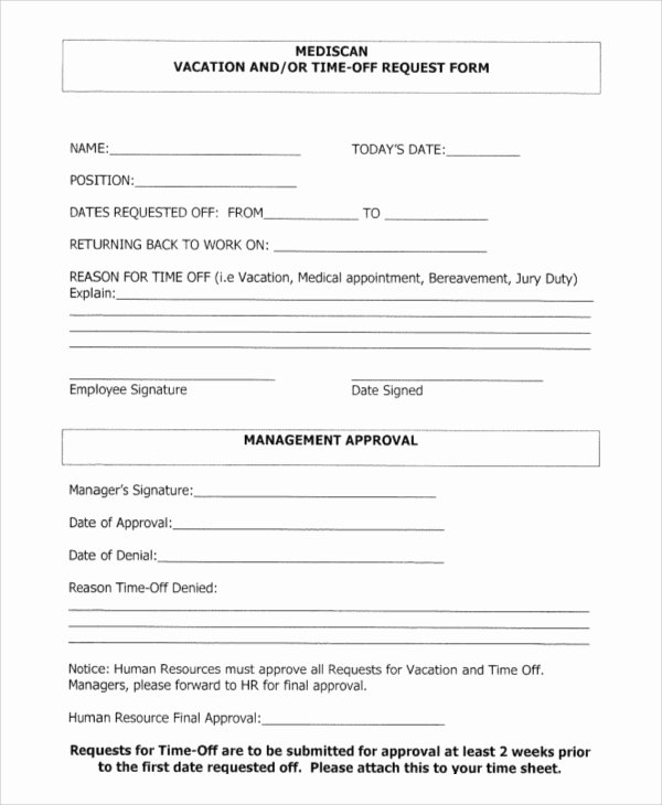 Vacation Request form Template Lovely Sample Time F Request form 8 Examples In Pdf Word