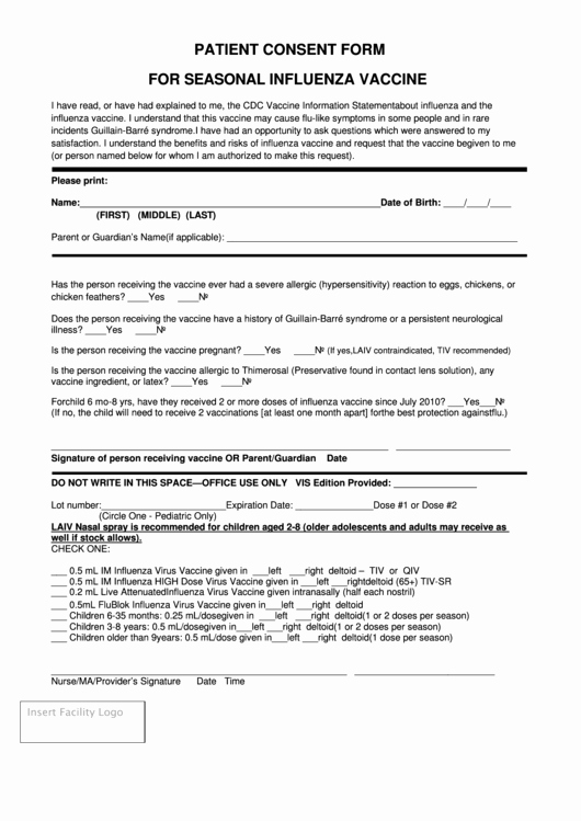 Vaccine Consent form Template Awesome Patient Consent form for Seasonal Influenza Vaccine
