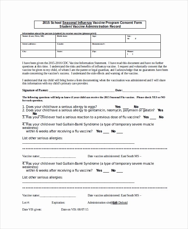 Vaccine Consent form Template Awesome Sample Vaccine Consent form Templates 8 Free Documents