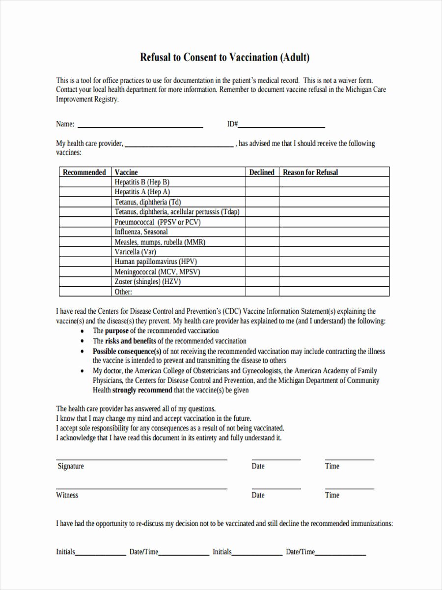 Vaccine Consent form Template Fresh Free 8 Vaccine Consent forms In Sample Example format