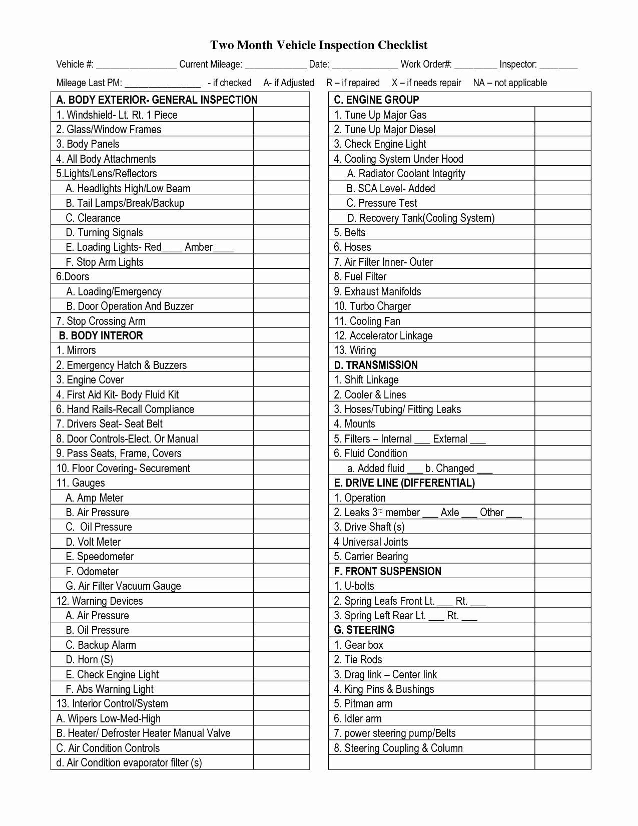 Vehicle Inspection Checklist Template Awesome 7 Best Of Printable Vehicle Inspection Checklist