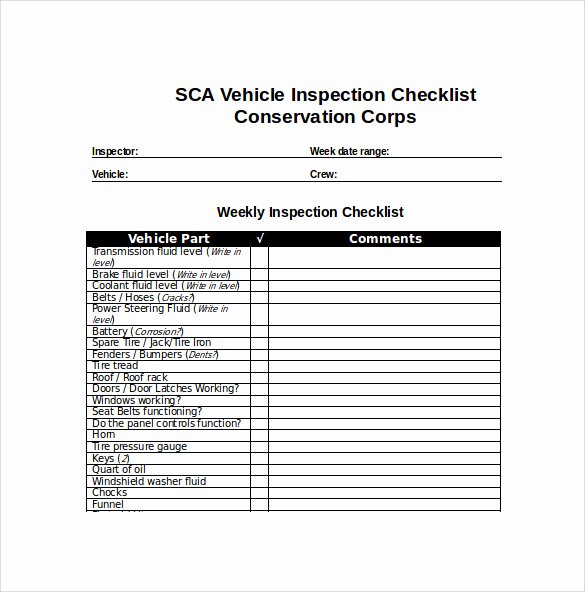 Vehicle Inspection Checklist Template Fresh Sample Weekly Checklist Template 10 Free Documents In