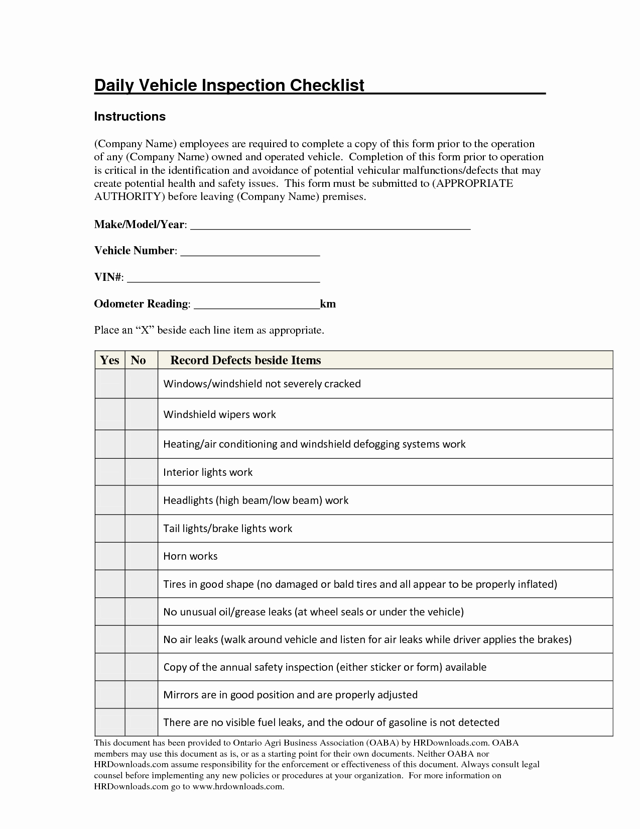 Vehicle Inspection Checklist Template Luxury Daily Vehicle Inspection Checklist form Image Gallery