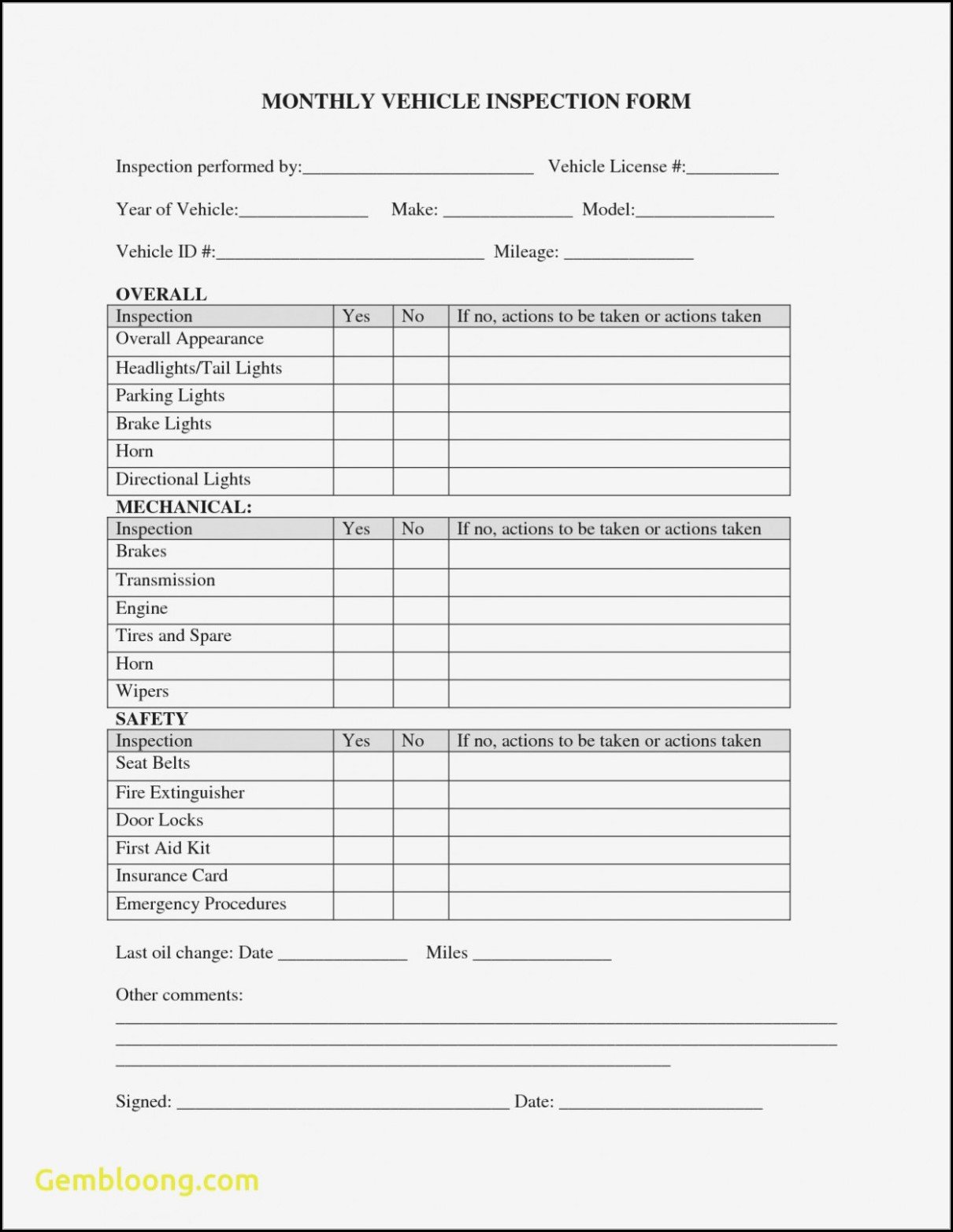 Vehicle Inspection Checklist Template New Daily Vehicle Inspection form Template form Resume