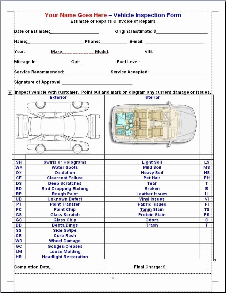 Vehicle Inspection form Template Fresh Mike Phillips Vif or Vehicle Inspection form