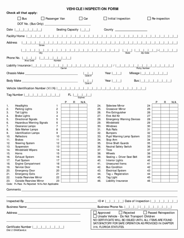 Vehicle Inspection form Template Lovely Vehicle Inspection form Template Auto Insurance Unique