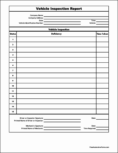 Vehicle Inspection forms Templates Awesome Free Wide Row Basic Vehicle Inspection Report