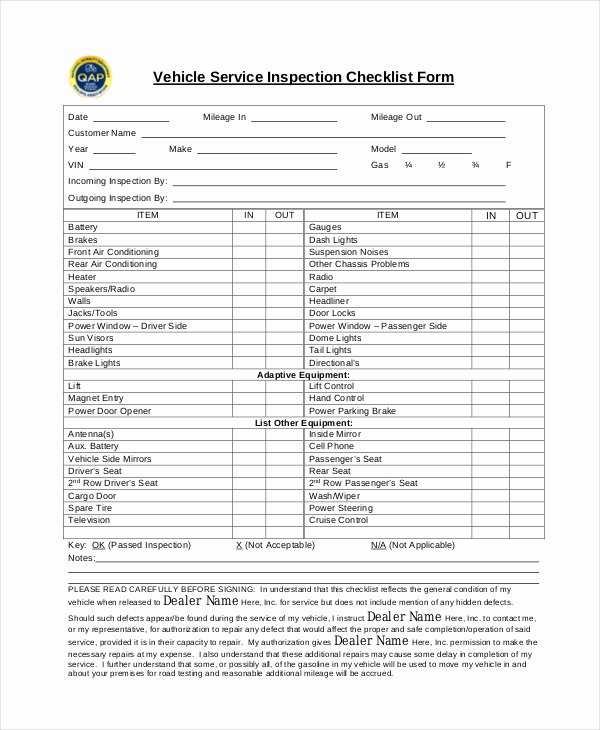 Vehicle Inspection forms Templates Beautiful Sample Vehicle Service forms 8 Free Documents In Pdf Doc