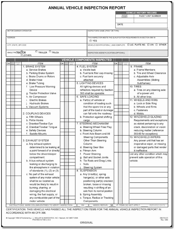 Vehicle Inspection forms Templates Inspirational Annual Vehicle Inspection Report form – Pdf format – Word