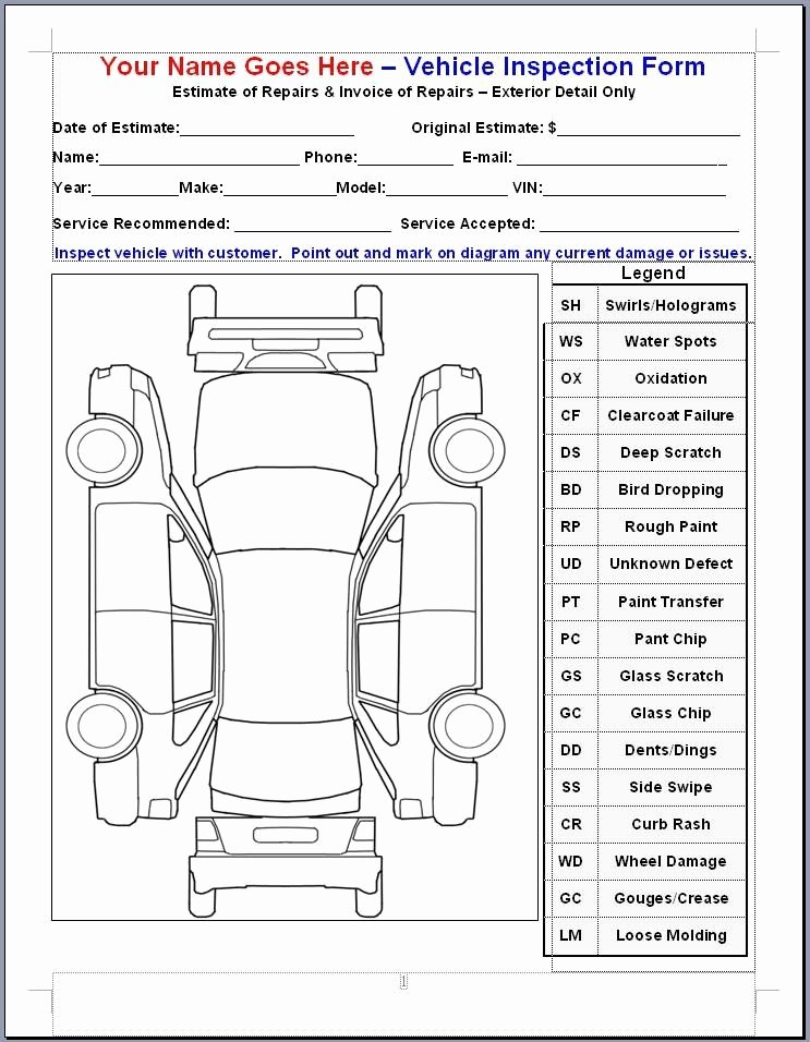 Vehicle Inspection forms Templates Lovely Mike Phillips Vif or Vehicle Inspection form