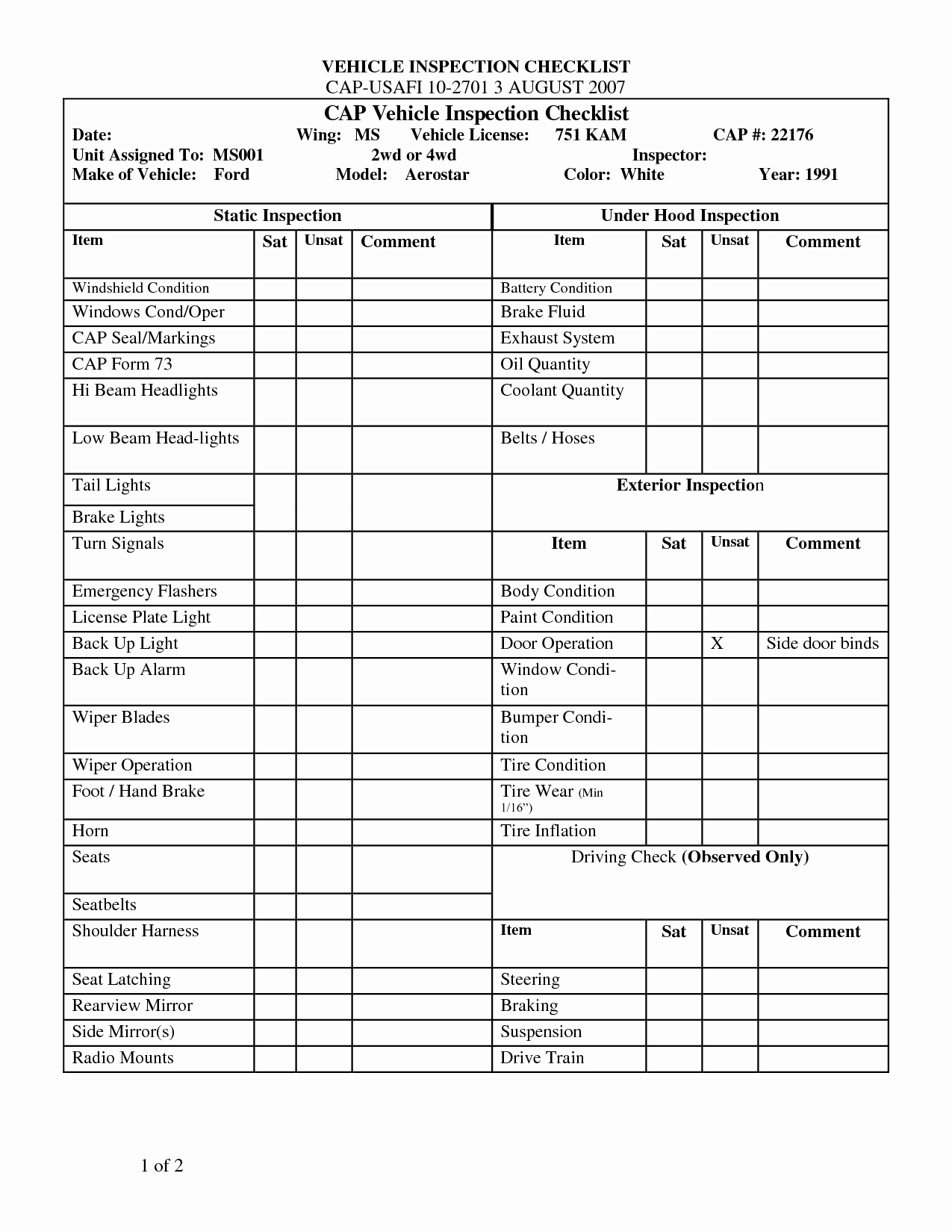 Vehicle Inspection Sheet Template Beautiful 29 Of Trailer Inspection Checklist Template