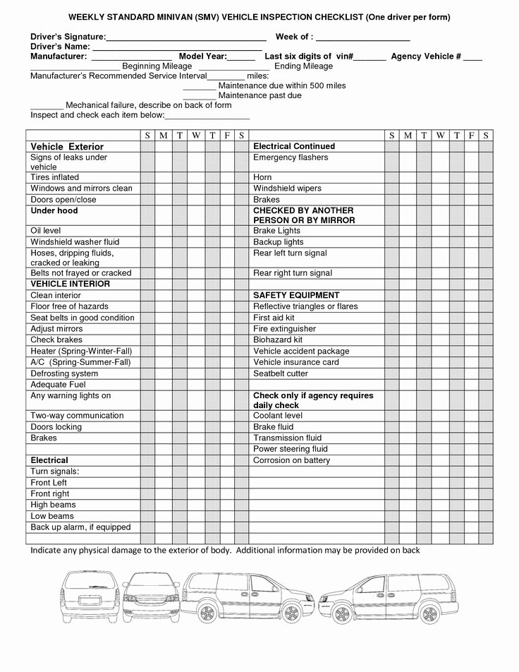 Vehicle Inspection Sheet Template Best Of Weekly Vehicle Inspection Checklist Template